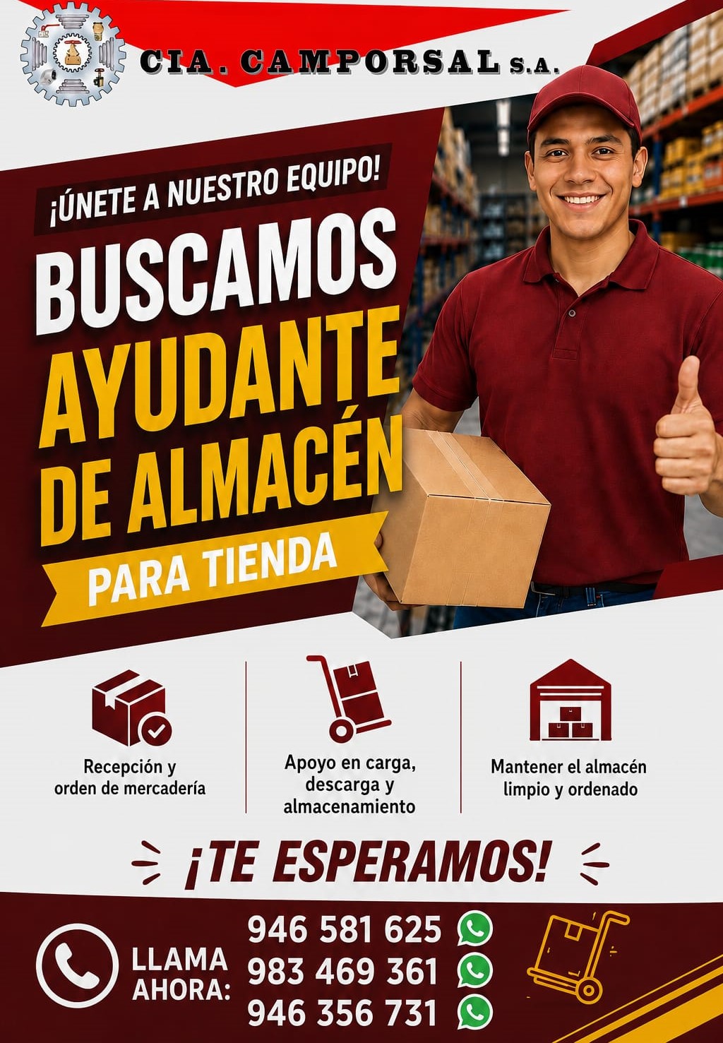 Buscamos Ayudante de Almacén - Cía. Camporsal S.A.